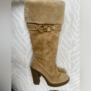 Coach Tan Heeled Boots with Gold Accents Size 7 - see all photos for condition